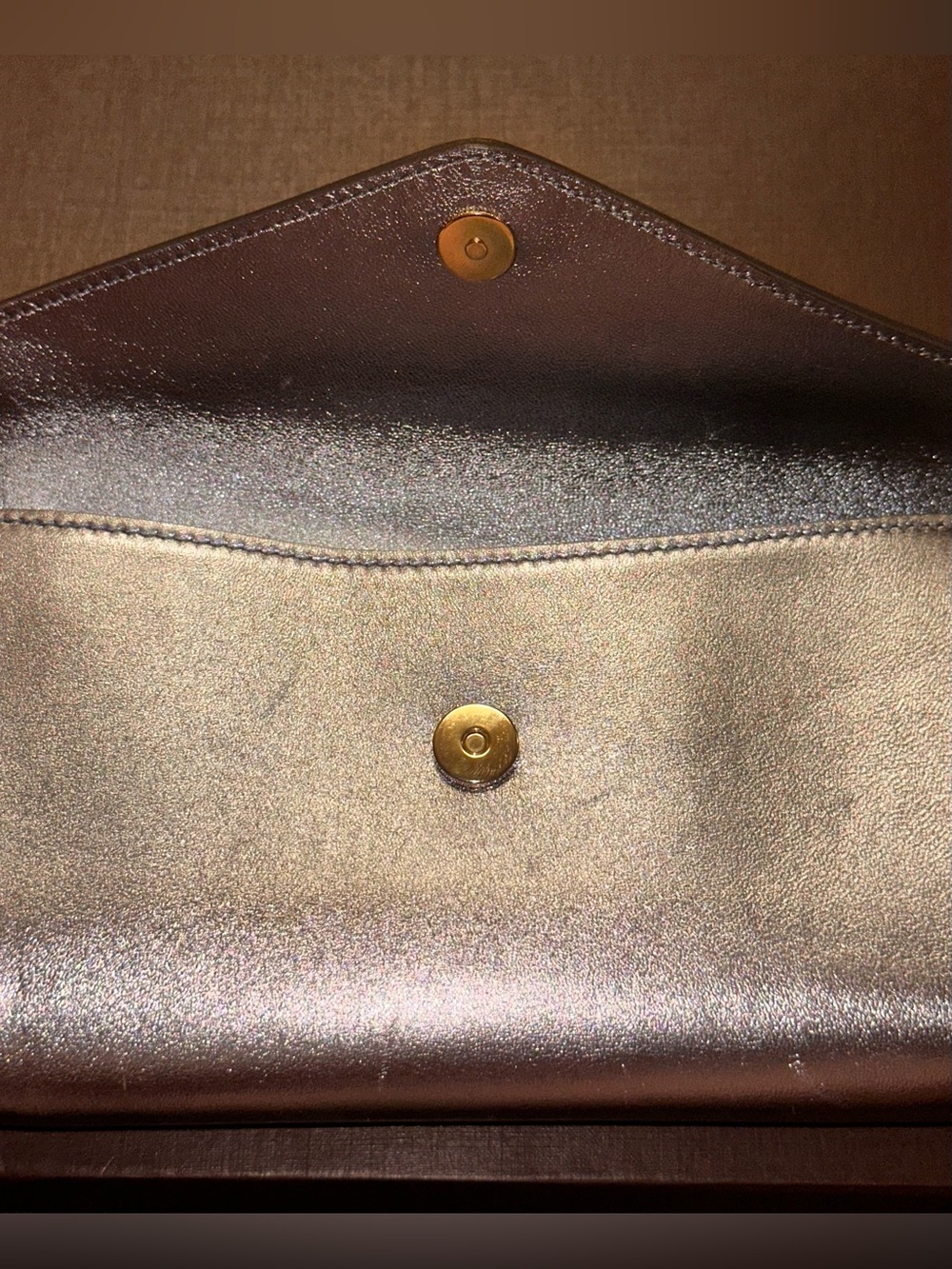 Yves Saint Laurent Metallic Silver Embossed Envelope Clutch - Picture 2 of 9